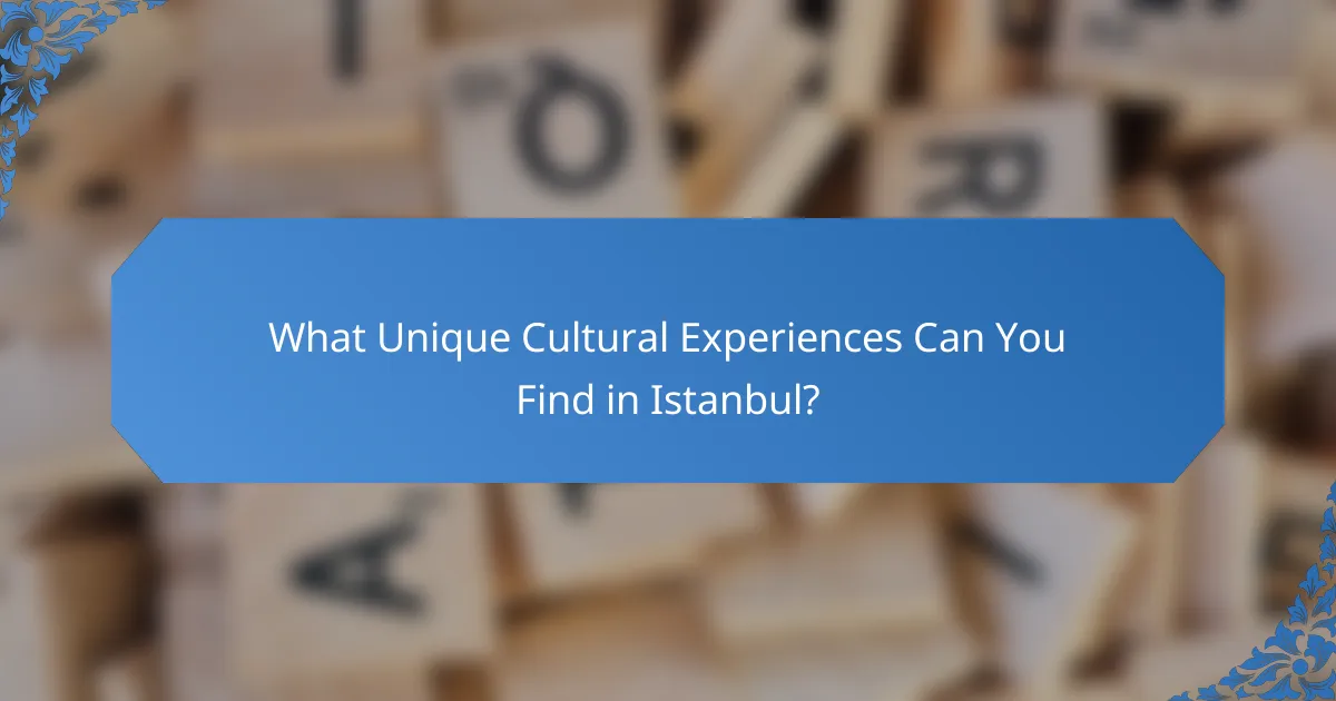 What Unique Cultural Experiences Can You Find in Istanbul?